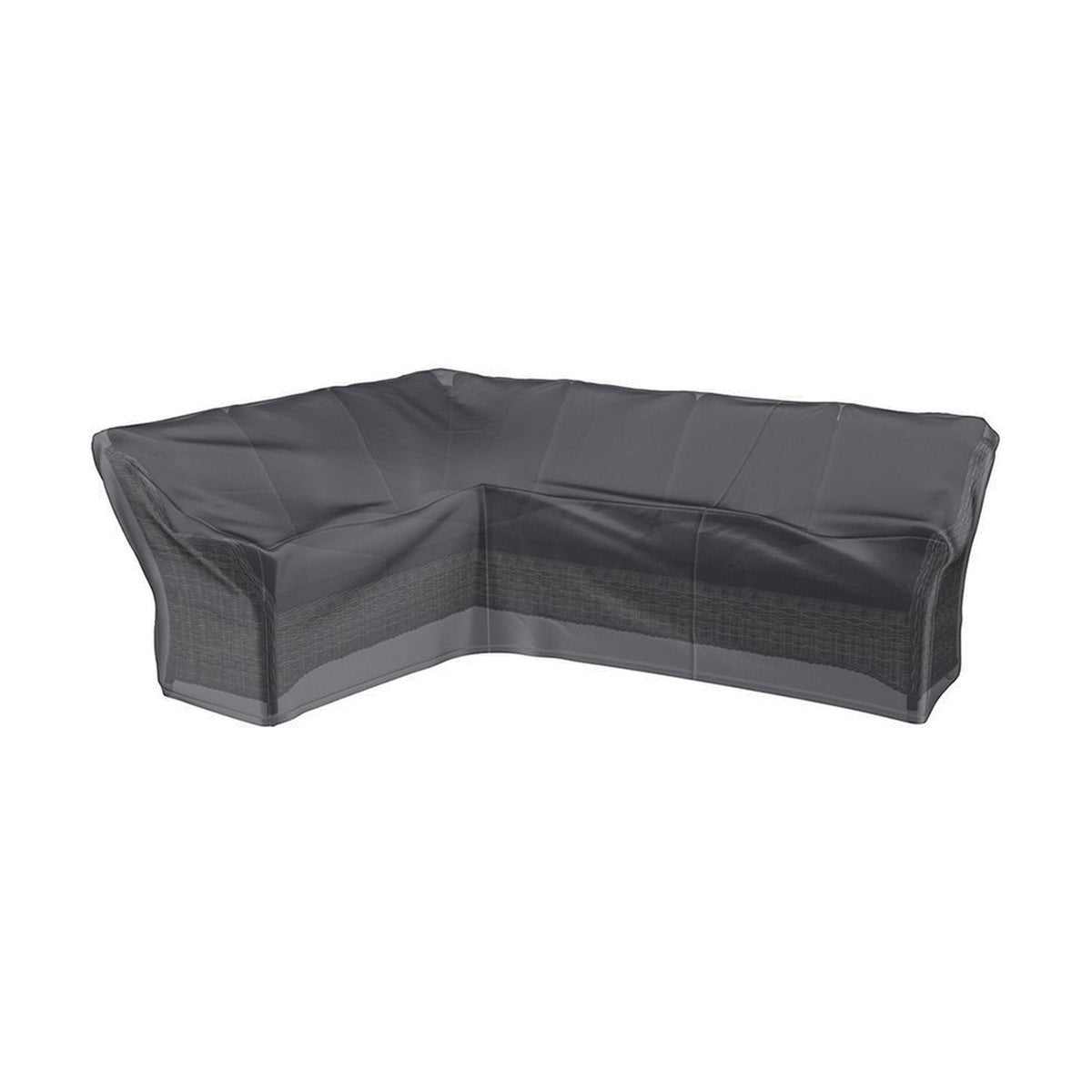Outdoor Seating Set Aerocover Long Right Cover in anthracite polyester, fitted over an L-shaped corner sofa, shown on a plain white background.