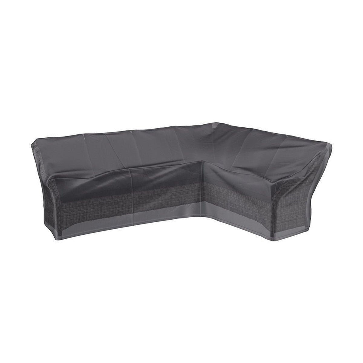 Outdoor Seating Set Aerocover Long Left Cover in anthracite polyester, fitted over an L-shaped corner sofa, shown on a plain white background.