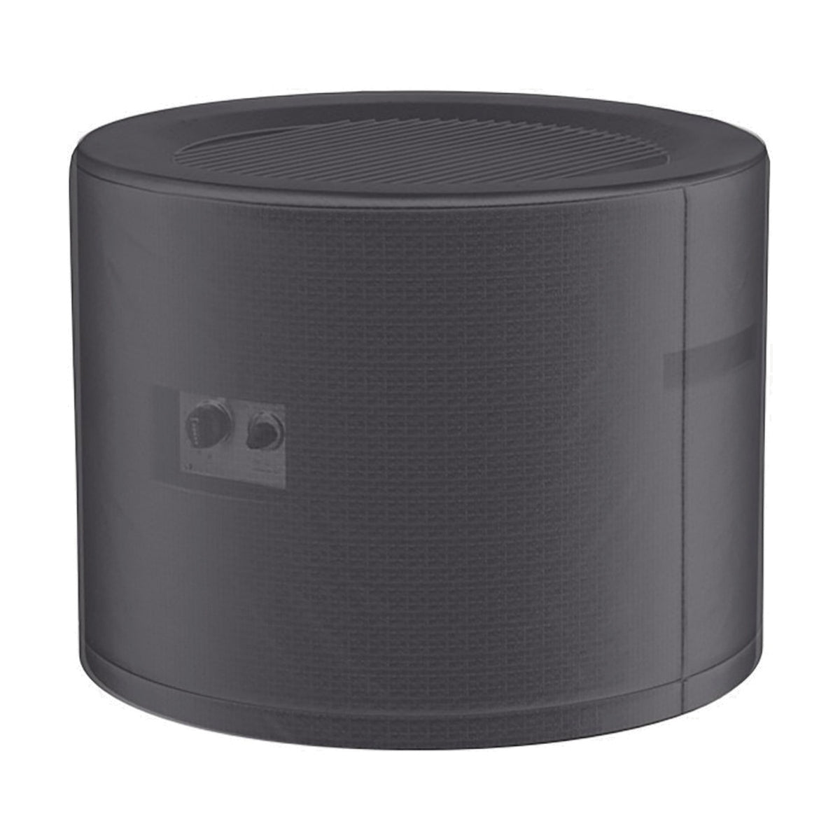 Round anthracite fire table Aerocover, 77 x 77cm, in fabric with a fitted low-profile shape and control panel visible, shown on a plain white background.
