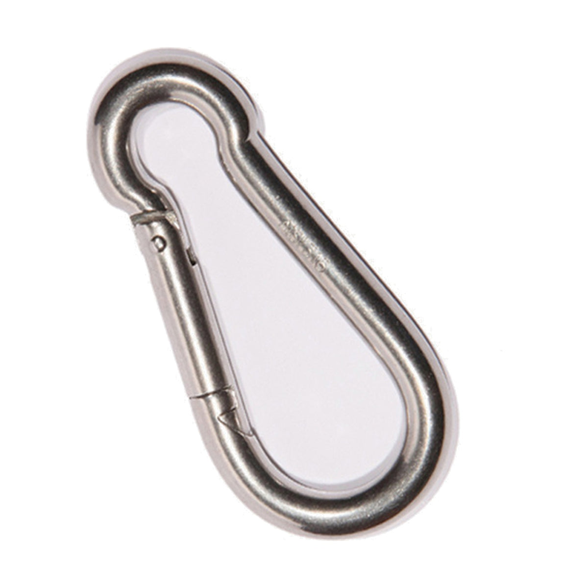 Stainless steel spring snap hook carabiner clip with safety latch, part of the mounting set for triangle shade sails, shown on a plain white background.