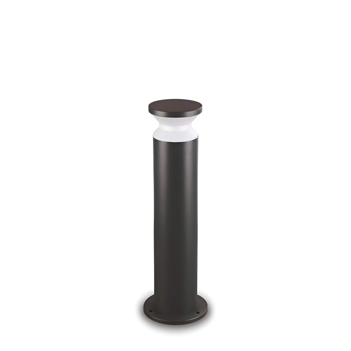 The Radiantix Outdoor Bollard Light - Black, 60cm features a sleek, modern aesthetic with a cylindrical body and round top, complemented by a subtle illumination band near the top. It has an IP44 rating, making it ideal for outdoor lighting against a white backdrop.
