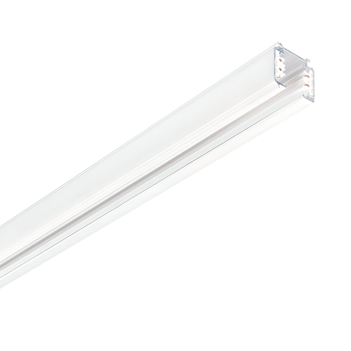 Image of the Brillia 3-Phase Trimless Profile Surface-Mounted Track in white, featuring a modern, rectangular design. With its sleek finish and slim profile, it's designed for surface mounting and provides energy-efficient lighting as part of a versatile system.