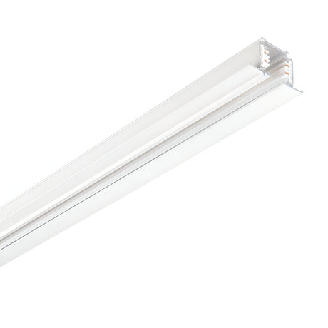 A Brillia 3-Phase Trim Profile Recessed Track 2m fixture in white, featuring an elongated rectangular shape, is displayed on a plain white background. This recessed track includes grooves and connectors for versatile lighting configurations during installation.