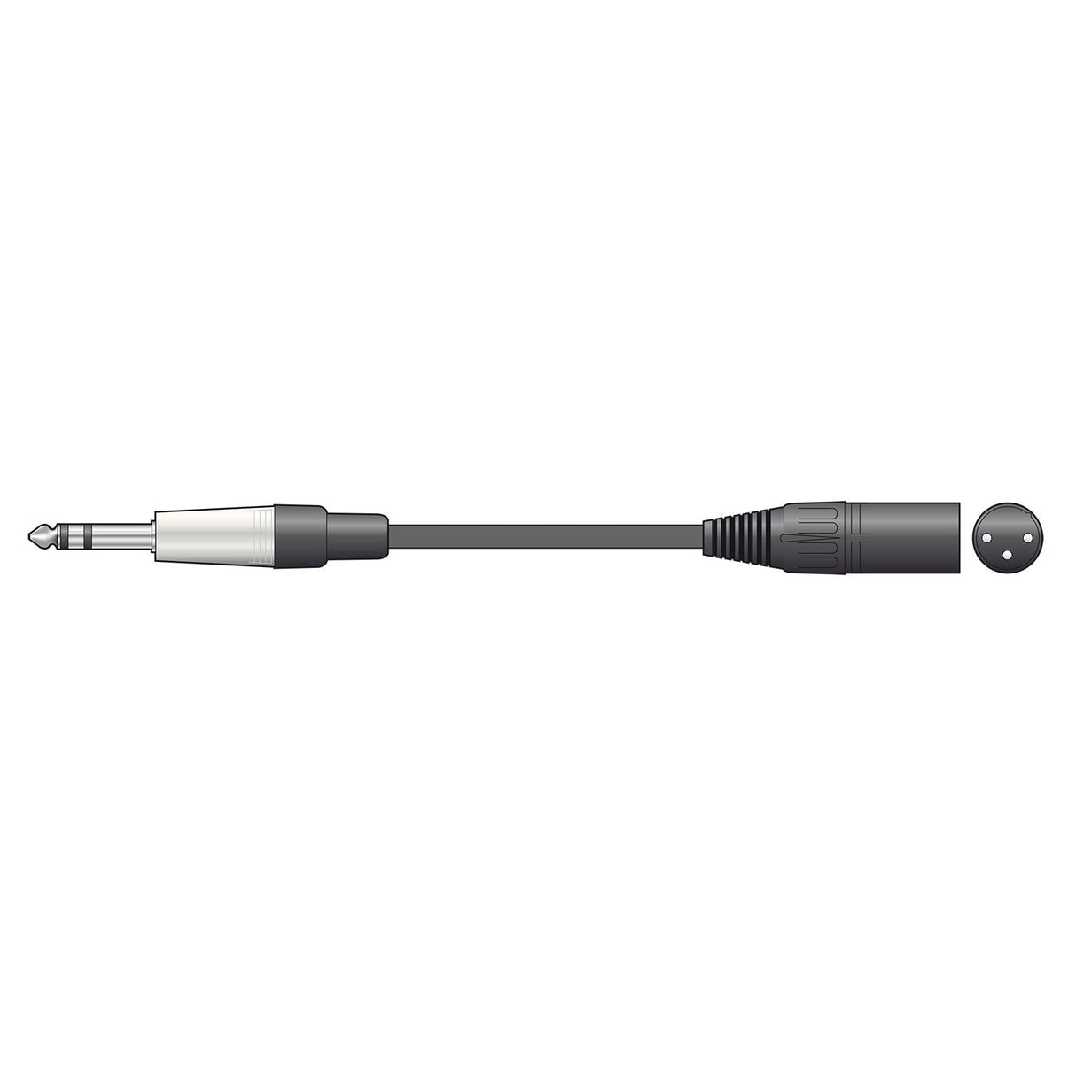 Illustration of the Citronic Classic Audio Lead, showcasing a shielded black cable with a silver 1/4 inch (6.3mm) TRS male plug on the left and an XLR 3-pin female socket on the right, all set against a white background.