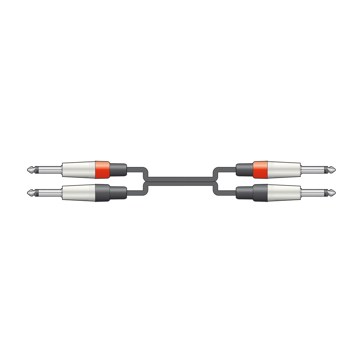 Citronic 2M6J-J300 dual 6.3mm mono jack audio lead with four black and red plugs on a 3m cable, shown on a plain white background.