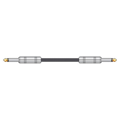 Introducing the Citronic Classic Braided Guitar Lead 3m in Black, showcasing a retro-style design. This guitar cable features a black nylon braid jacket and gray audio lead. It comes equipped with two identical 1/4 inch gold-plated plugs at each end for an anti-tangle experience, beautifully displayed horizontally on a white background.