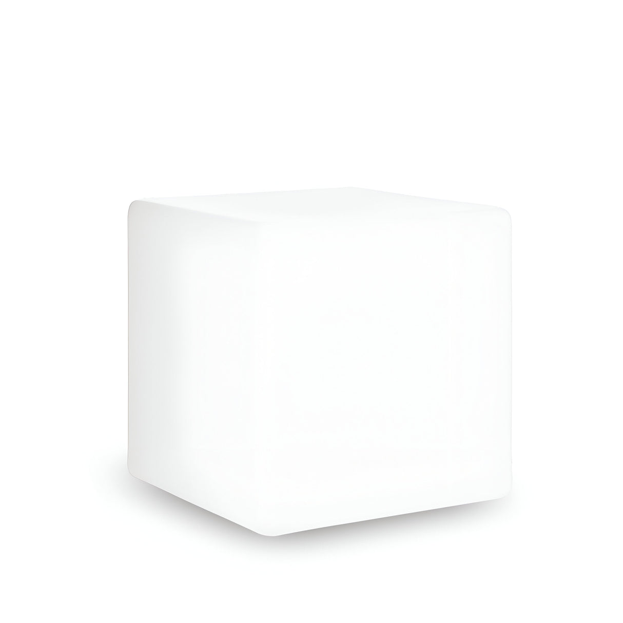 A white Spectra Outdoor Pedestal Light, measuring 50cm with smooth edges, stands against a plain background. This opaque cube emits luminescence, making it perfect for modern outdoor decor or garden lighting, adding a touch of elegance to any space.