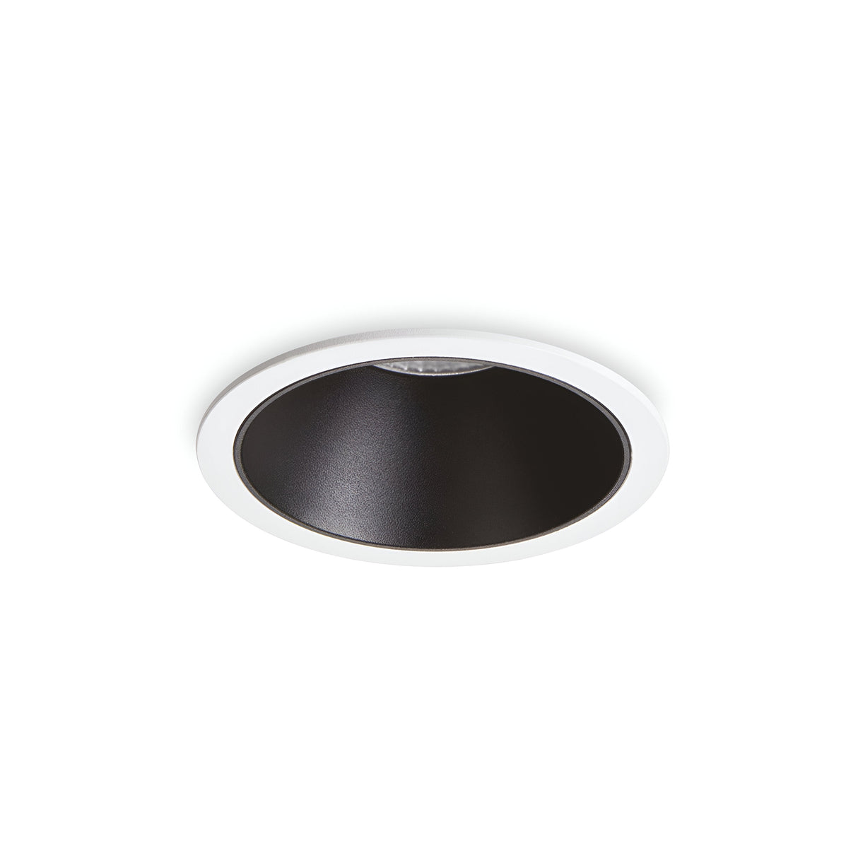 The Sally LED Round Recessed Trim Downlight, featuring an 11W power capacity and a 3000K warm light, showcases a black and white trim against a plain white background. Its minimalistic and modern design is perfect for various interior settings.