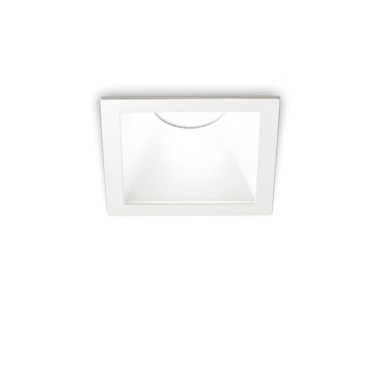 The Sally LED Square Recessed Trim Downlight, an 11W fixture with COB LED technology and a warm 3000K glow, is elegantly designed in white against a plain background.