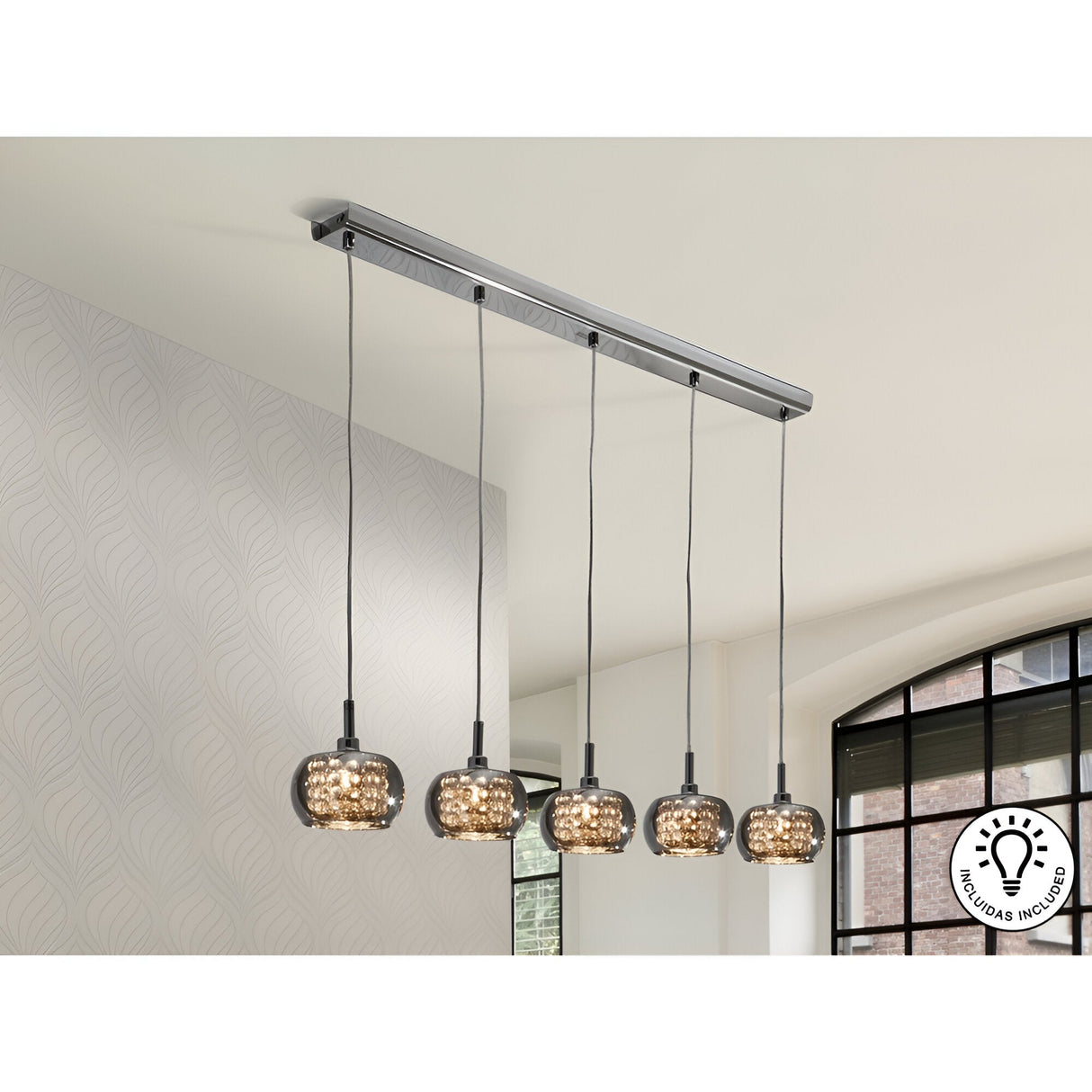 Arian 5 Light Crystal Bar Pendant - Brown