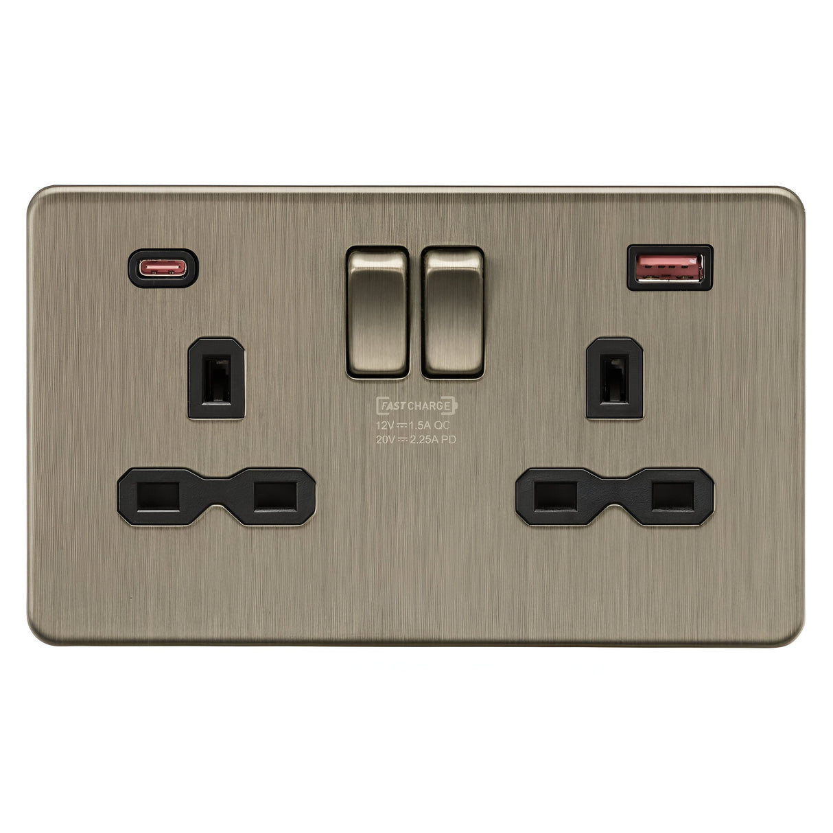 13A 2G DP Switched Socket with Dual USB A+C 20V DC 2.25A (Max. 45W) - Antique Brass