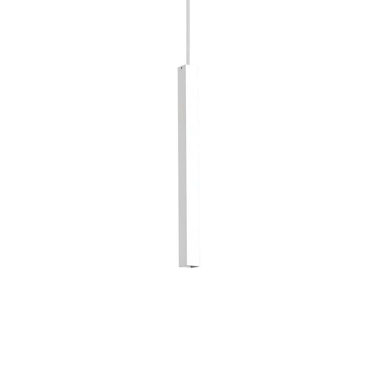 The Luxora LED Square Light Pendant 11.5W in 3000K - White, measuring 40cm, is suspended from a slender cord against a simple white backdrop. Its streamlined design highlights a modern aesthetic while maintaining energy efficiency.