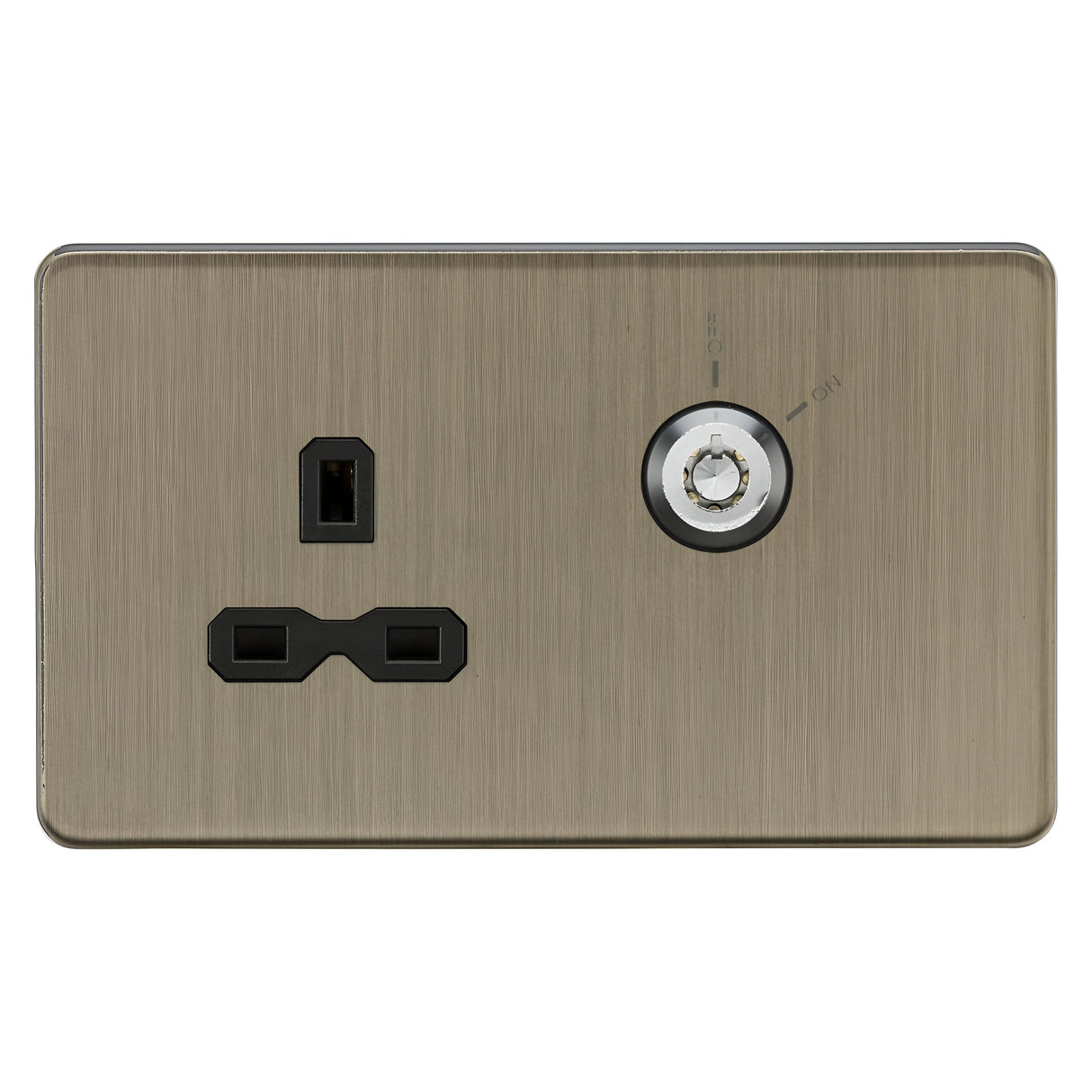 13A 1G DP Lockable Socket - Antique Brass with black insert