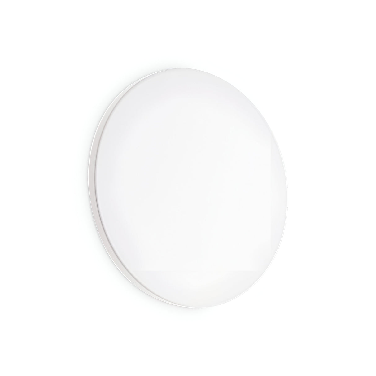 A minimalist, round white lighting fixture with a modern design, the NovaLite LED Round Ceiling & Wall Light 11W 3000K subtly enhances the simplicity of its surroundings with its clean lines and absence of visible elements against a plain background.