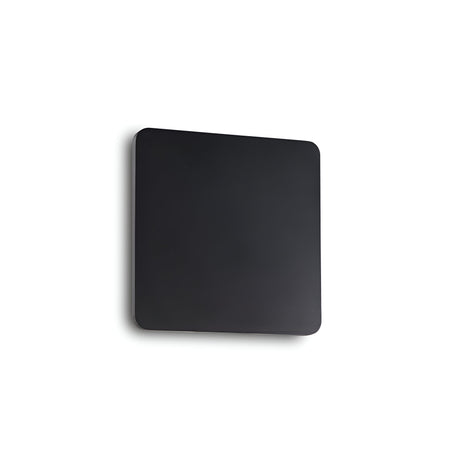 A sleek black square fixture with rounded edges is installed on a white wall, showcasing the contemporary design of the NovaLite LED Square Ceiling & Wall Light 9.5W 3000K - Black, appreciated for its energy-efficient illumination.
