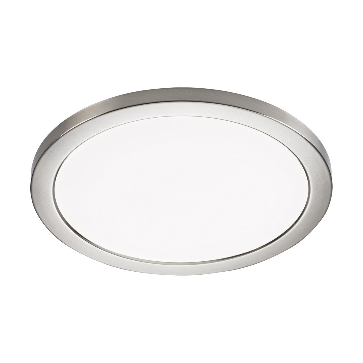 The CPL24 Brushed Chrome Bezel is a circular, modern ceiling light that showcases a brushed chrome trim and a white light diffuser when viewed from below.