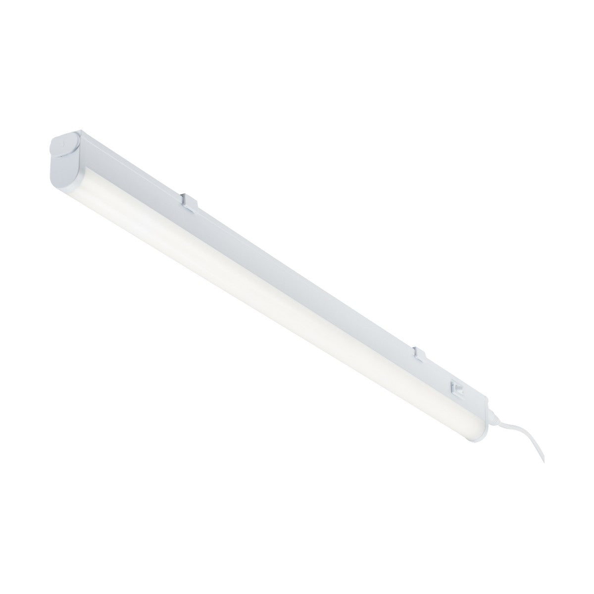 The 9W Linkable CCT LED Striplight - 538mm is a long, rectangular tube light featuring a white frame and power cord, perfect for seamless ceiling or wall mounting. This minimalist LED striplight allows for extended lighting through linkability and comes with adjustable color temperature settings to suit any mood or environment.