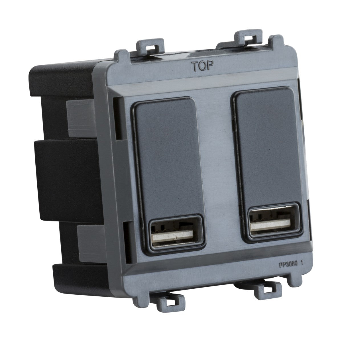 Dual USB charger module (2 x grid positions) 5V 2.4A (shared) - matt black