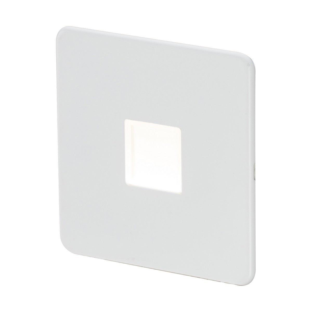 The LED Plinth Light - Matt White is a square, white LED night light featuring a central illuminated section ideal for staircase lighting. It is designed for wall mounting with a minimalist, low-profile fitting that seamlessly blends into any décor.