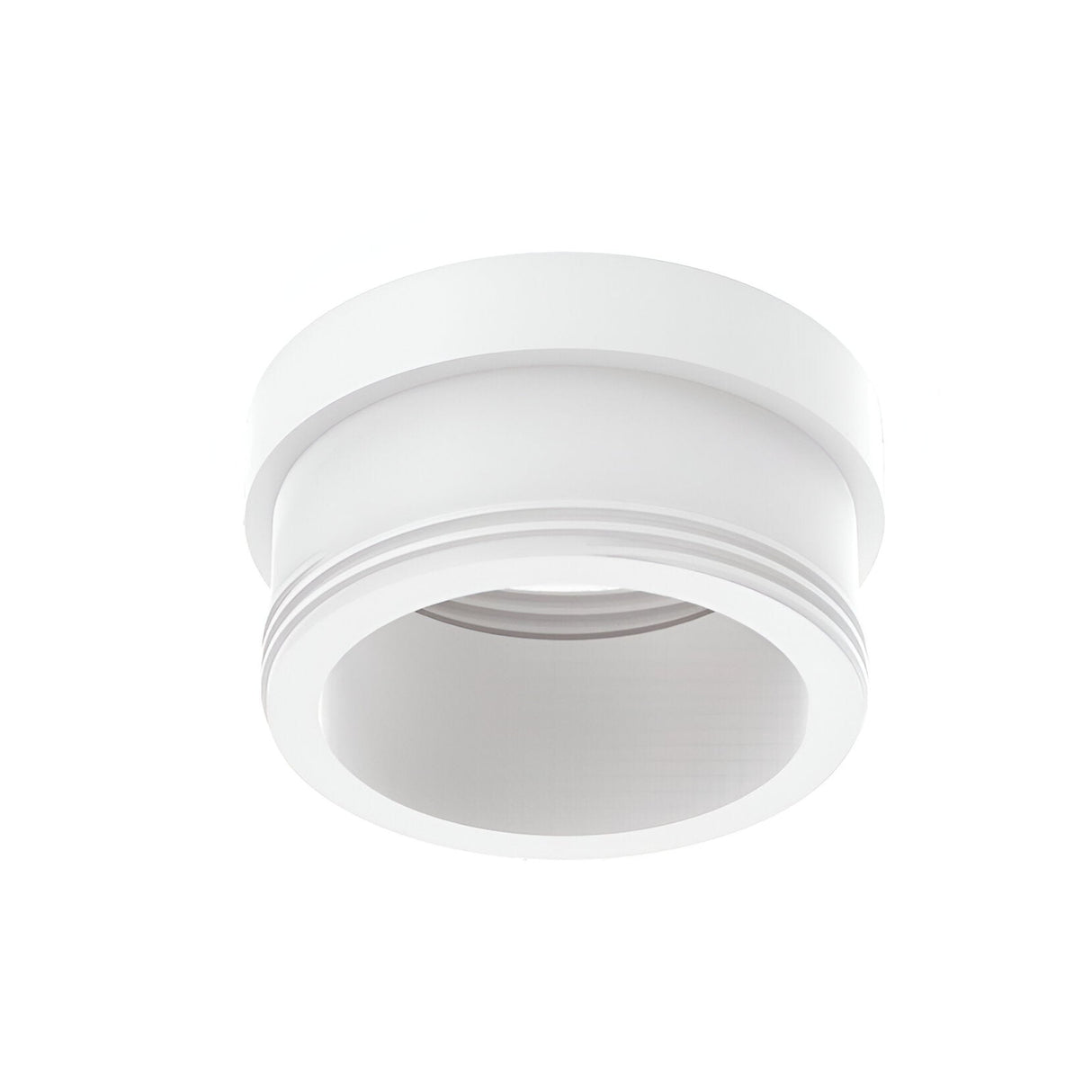 The Lumos LED Bulb with GU10 Adapter in white is a cylindrical lighting fixture that boasts a simple, modern design characterized by clean lines and a smooth surface. It includes a recessed area for the adapter and an LED bulb, all set against a plain white backdrop.