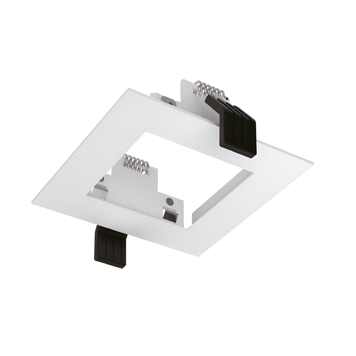 The Lumos Downlight Square Frame - White is a sleek, modern recessed lighting fixture featuring black spring clips for easy ceiling installation. Its minimalist design and open center ensure modular compatibility, making it an ideal choice for contemporary spaces.