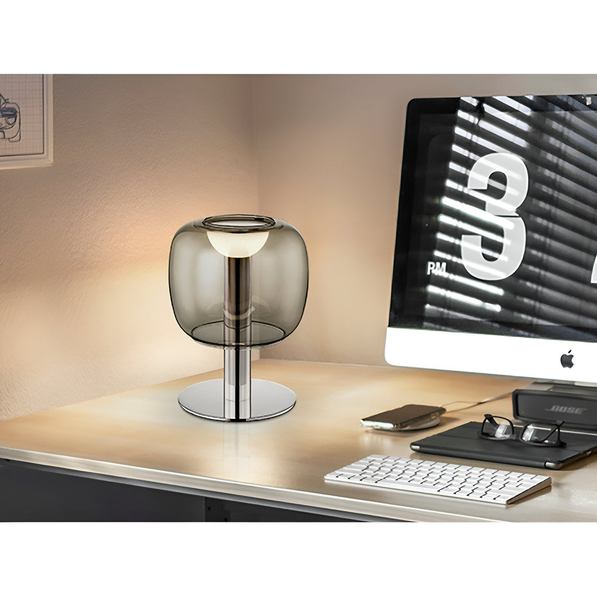Icon LED Glass Table Lamp 5W 3000K - Chrome/Smoke