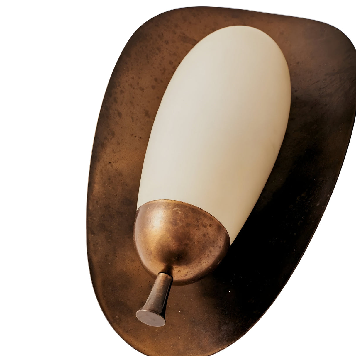 The Orlisse LED Sculpted Alabaster Wall Light features a modern sculpted design with a soft white oval alabaster shade, mounted on an irregular brushed bronze plate, and accented by a small metallic detail at the bottom.