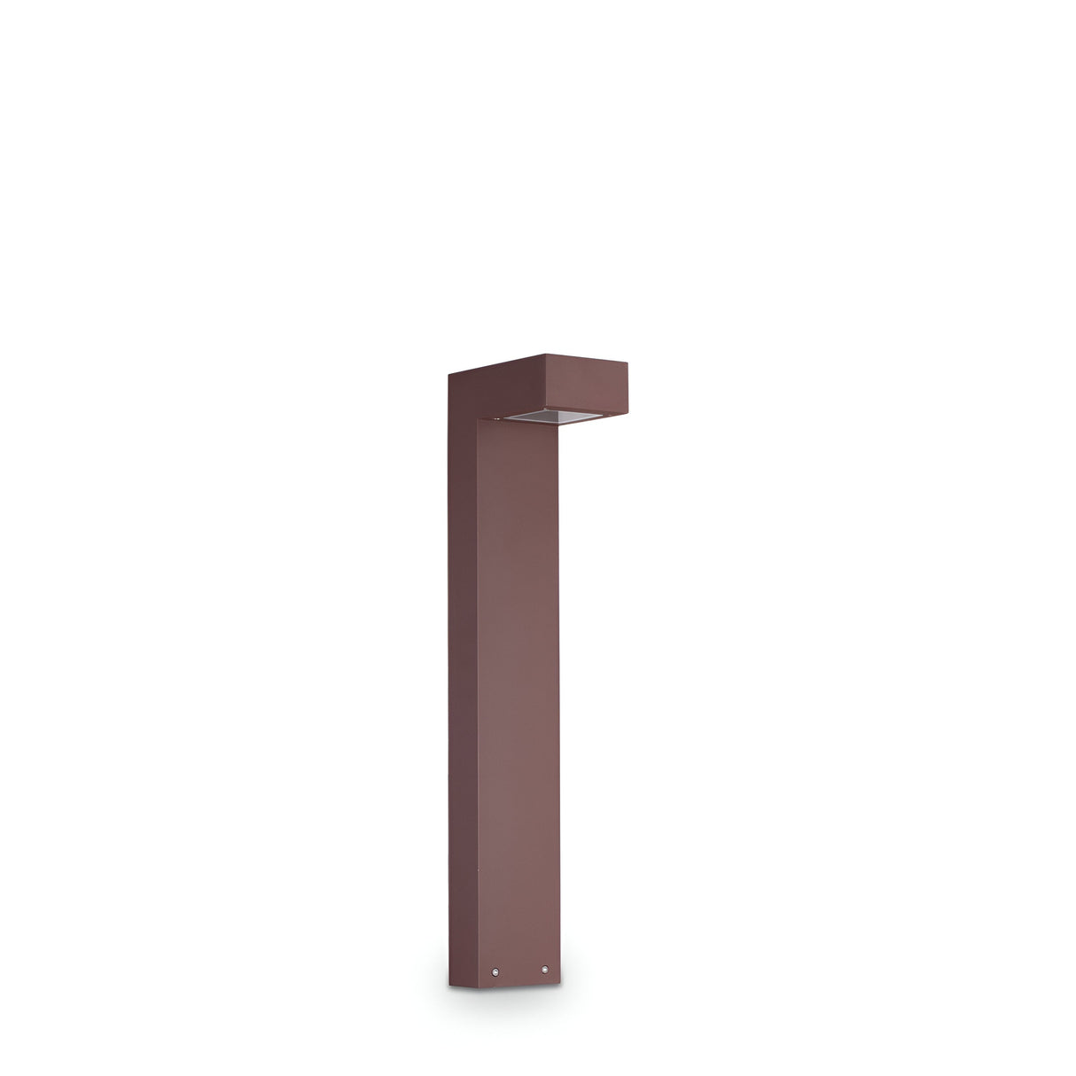 Pictured against a white background is the Luma Outdoor Bollard Light in brown, measuring 60cm. This modern, rectangular outdoor floor lamp boasts a minimalist design with an energy-efficient LED technology. It features a horizontal top section where the light source is elegantly situated underneath, offering an enhanced outdoor lighting experience.