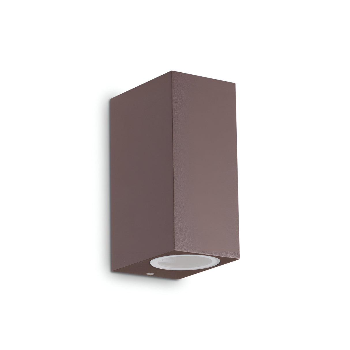 The Aethera Outdoor 2 Light Wall Light in brown is a sleek and minimalist rectangular fixture with an IP44 rating. Designed to illuminate exterior spaces, it features a flat surface with a single bulb socket and can be mounted vertically against a plain white background for optimal lighting. Additionally, the fixture is dimmable for customizable illumination.