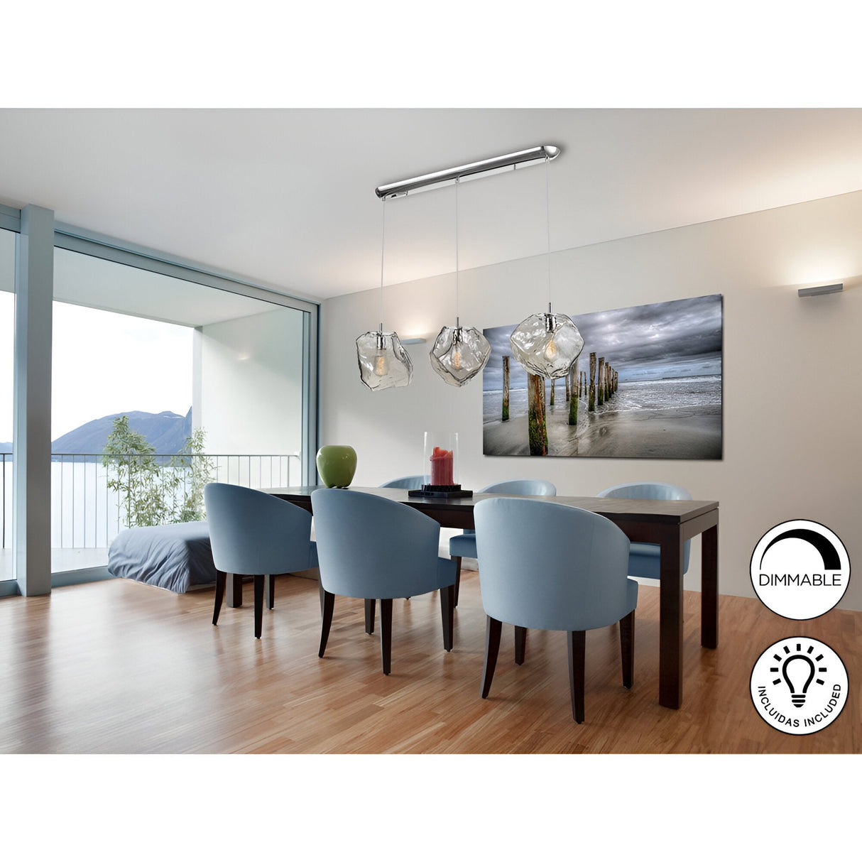 Petra 3 Light Glass Bar Pendant - Transparent