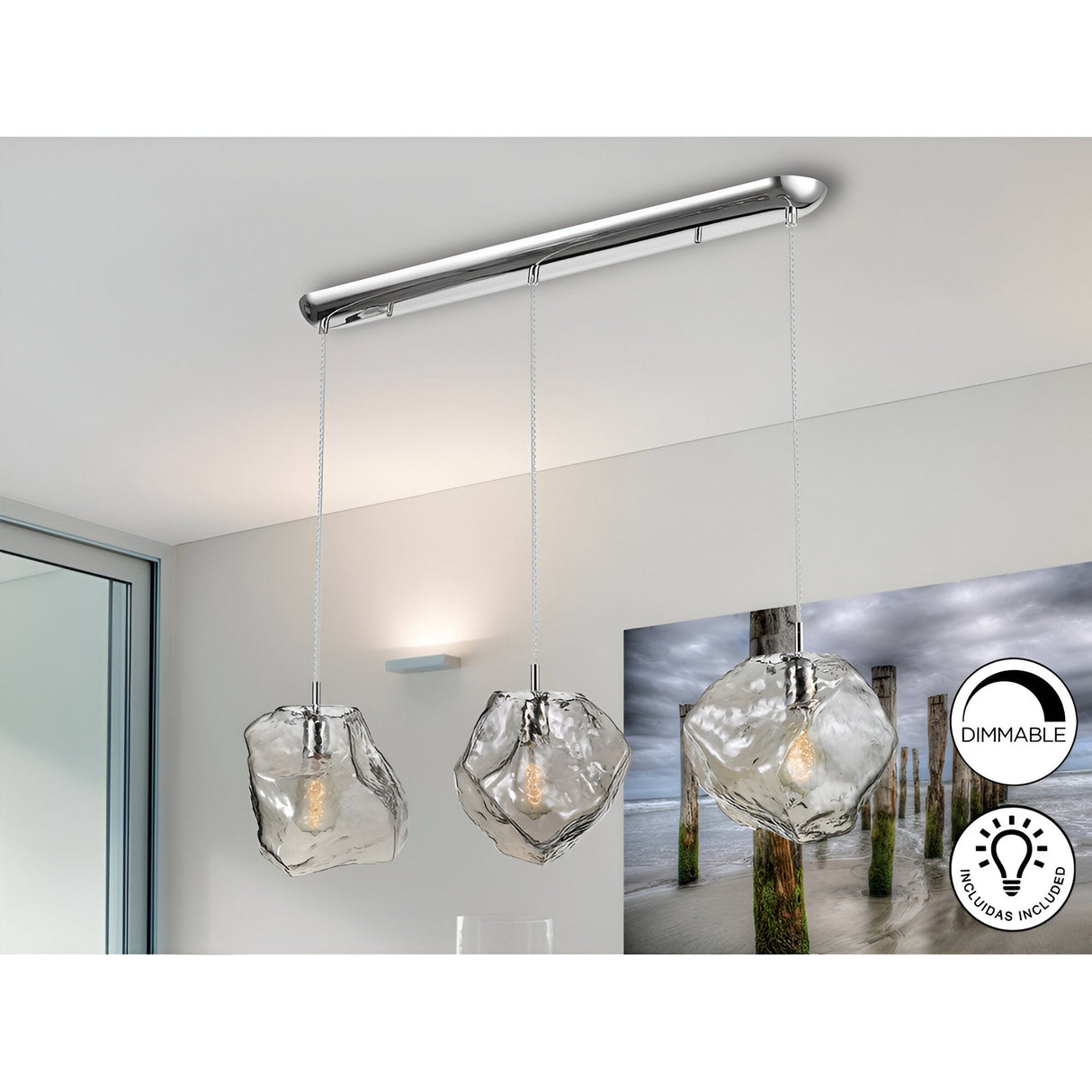 Petra 3 Light Glass Bar Pendant - Transparent