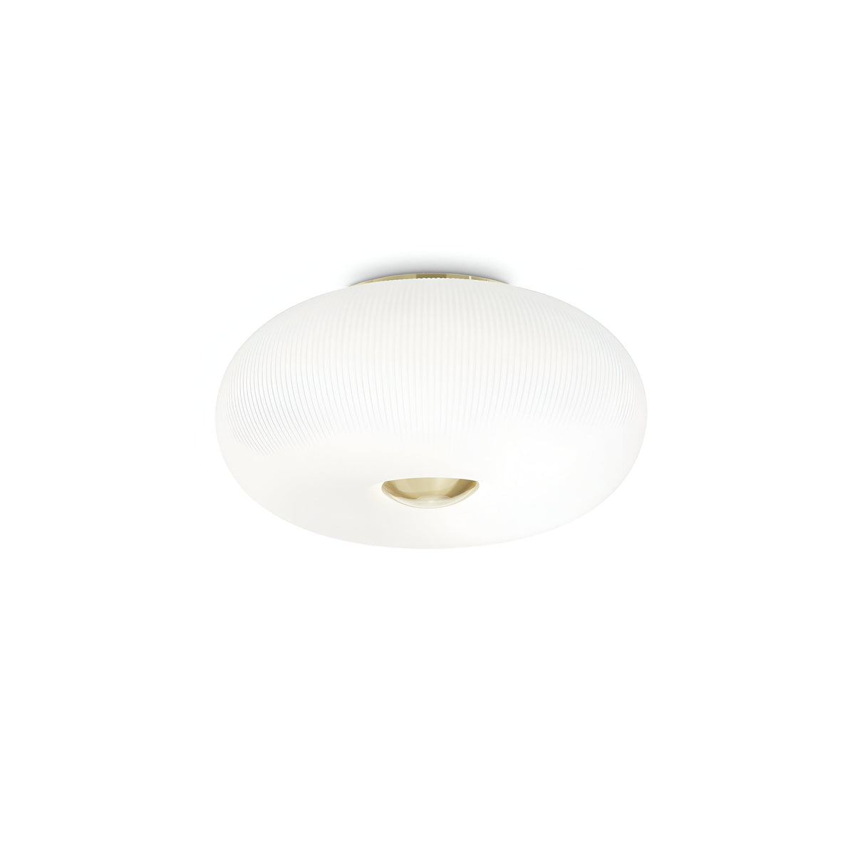 The Solitha 3 Light Flush - White is a minimalist, spherical ceiling fixture featuring a textured white glass diffuser and a small central opening.