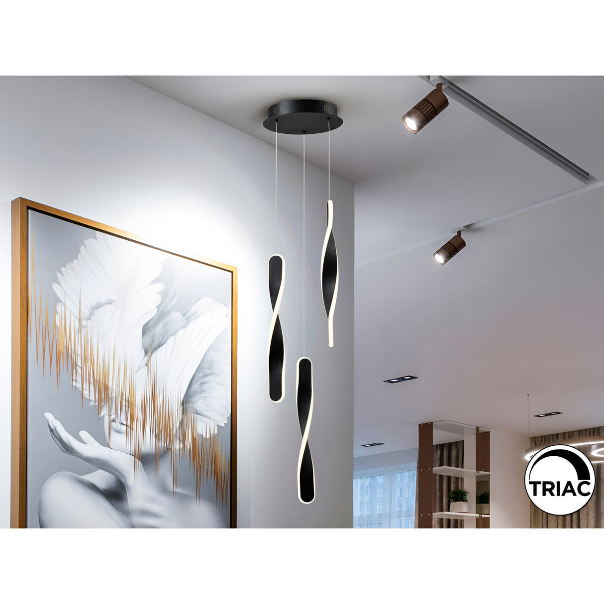 Twist 3 Light Dimmable LED Cluster Pendant Light 30W 3000K - Black