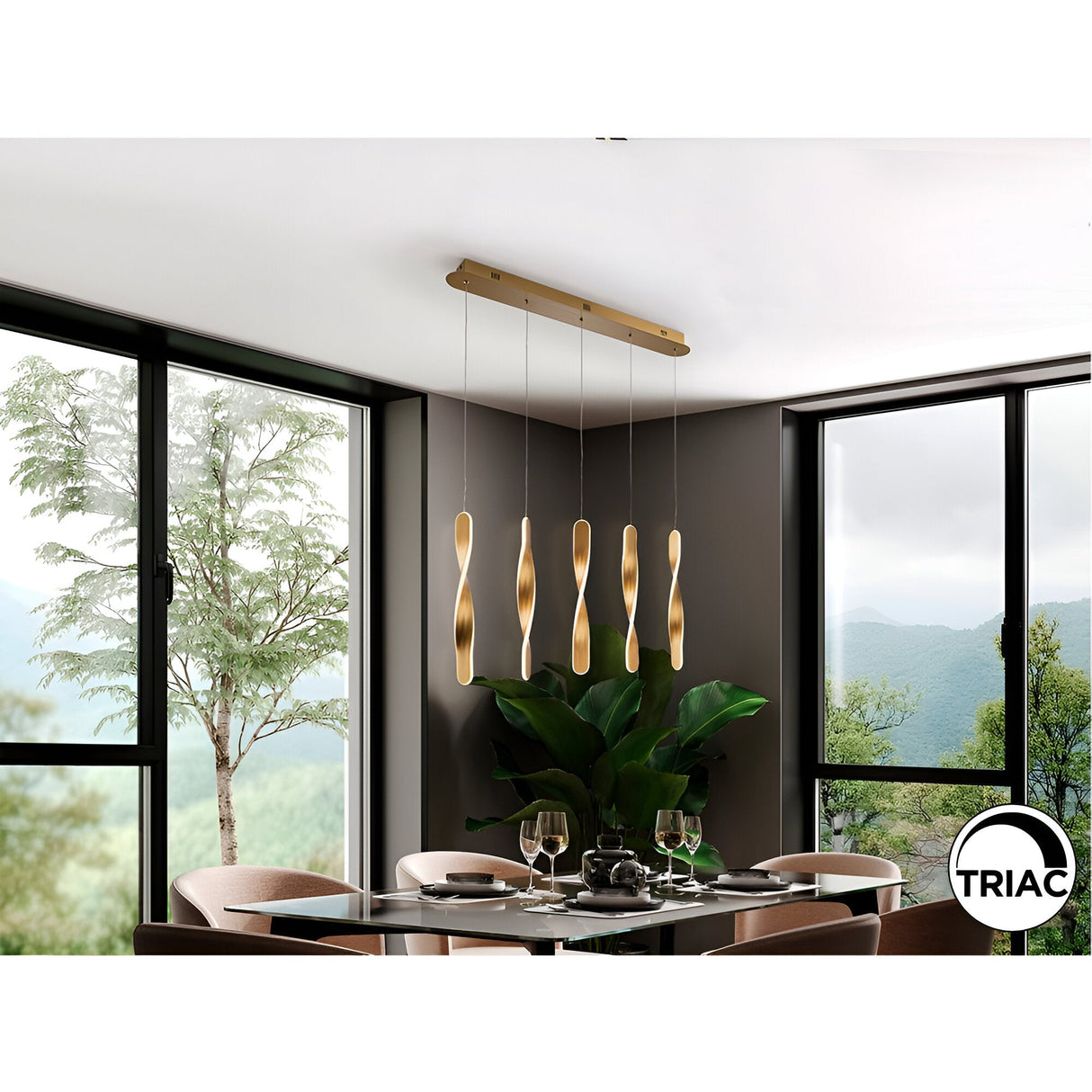 Twist 5 Light Dimmable LED Bar Pendant 50W 3000K - Gold