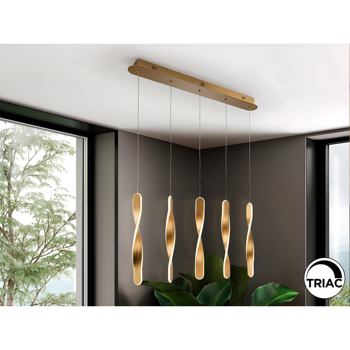 Twist 5 Light Dimmable LED Bar Pendant 50W 3000K - Gold