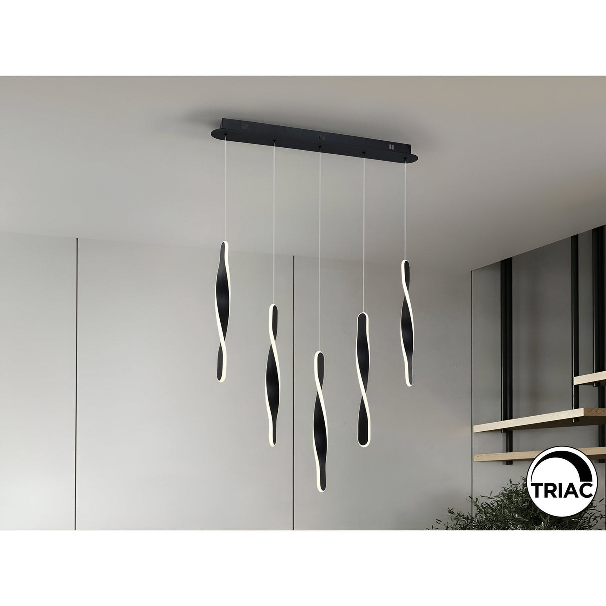 Twist 5 Light Dimmable LED Bar Pendant 50W 3000K - Black