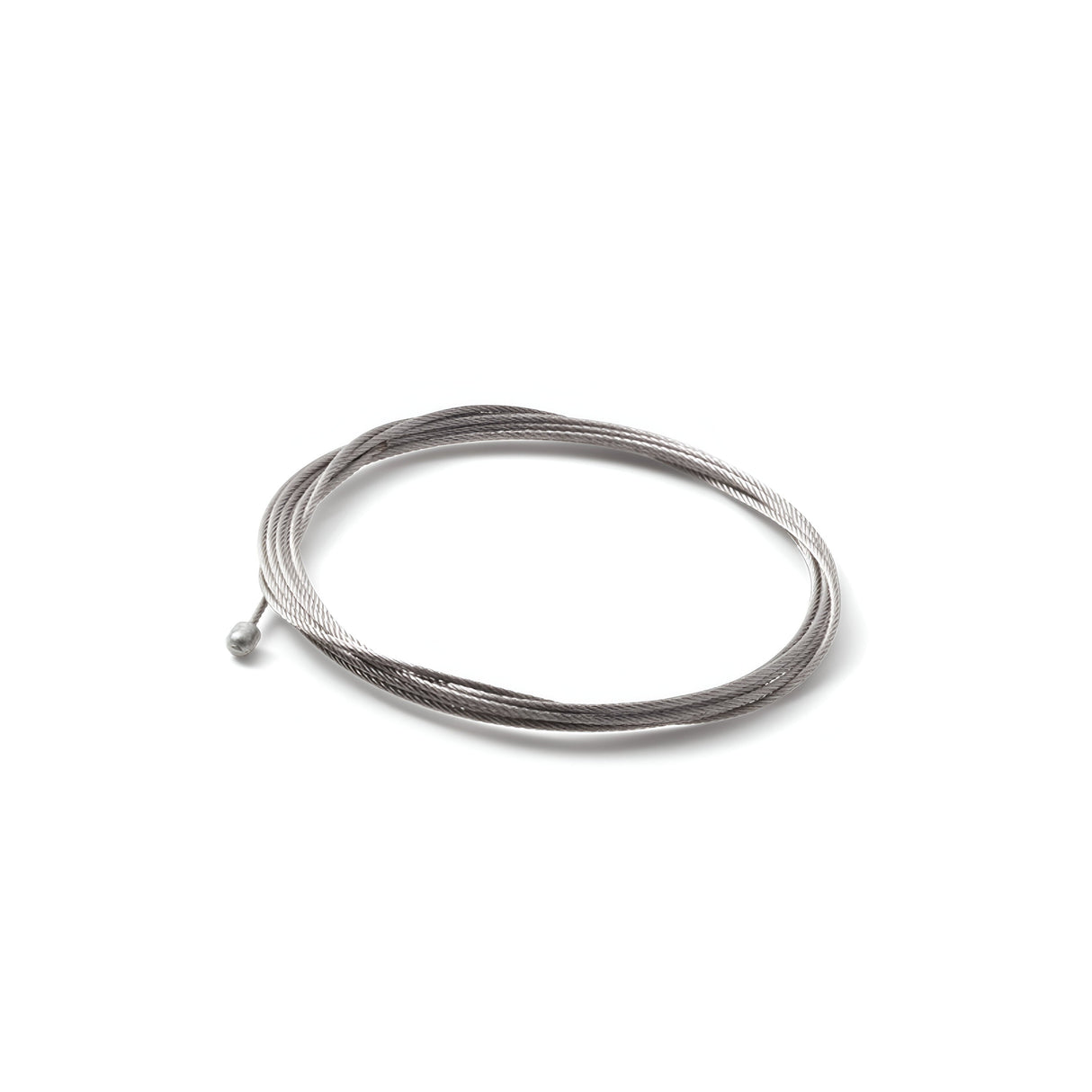 A coiled Sparx Kit Single Steel Cable 2m, reminiscent of a fine guitar string, gleams with a silver metallic texture on a plain white background. Its neatly wound form mirrors the precise engineering of secure suspensions and lighting installations.