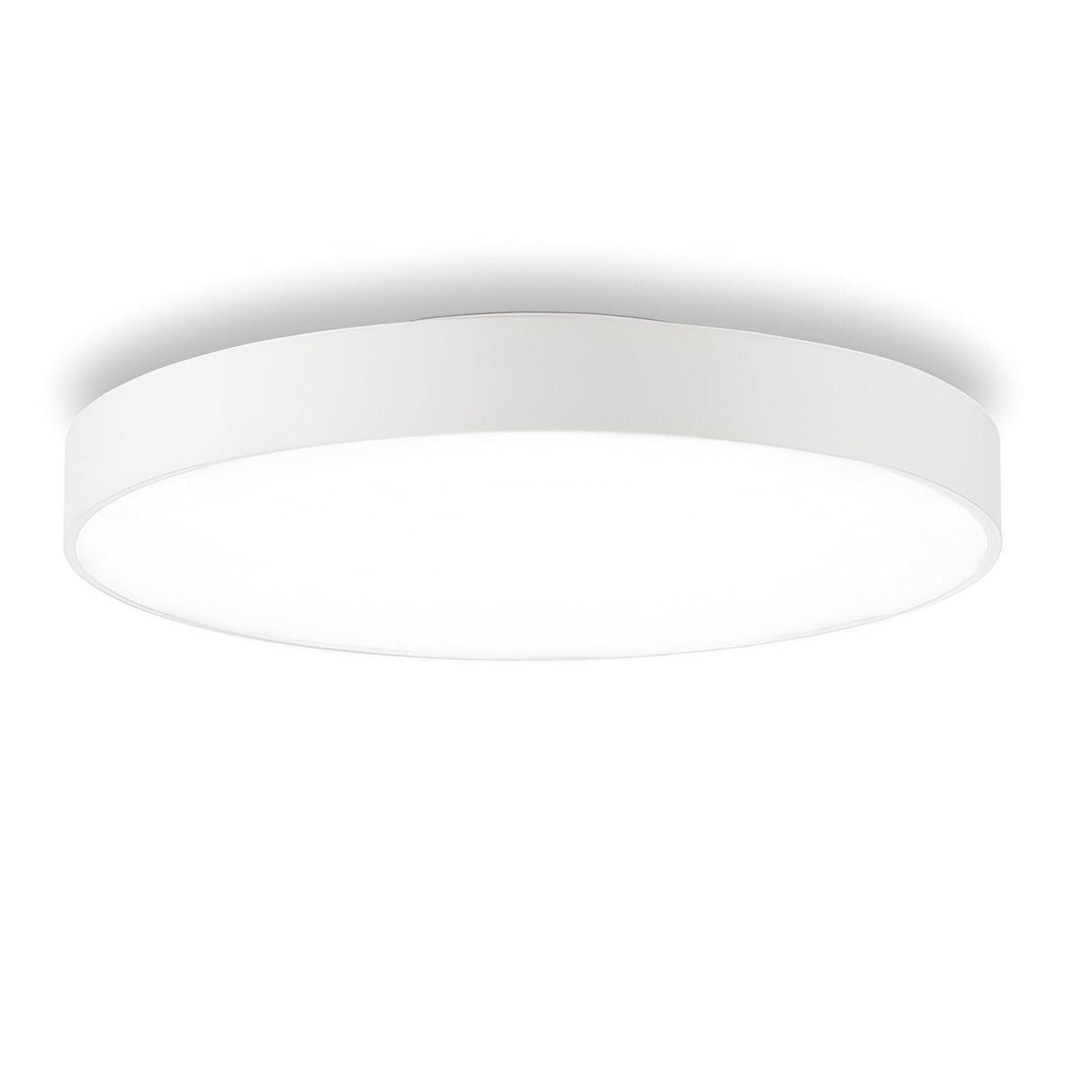 The Bright LED Flush Ceiling Light - 4000K, White, 45cm features a sleek, round design in aluminium and provides a smooth surface that emits a soft glow when flush mounted.