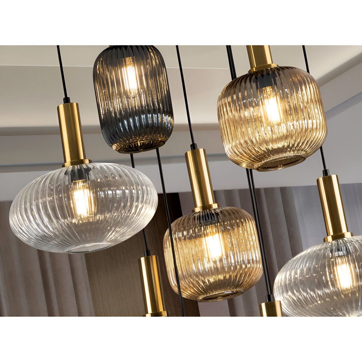 Norma 9 Light Glass Cluster Pendant Light - Multicoloured (With Remote Control)