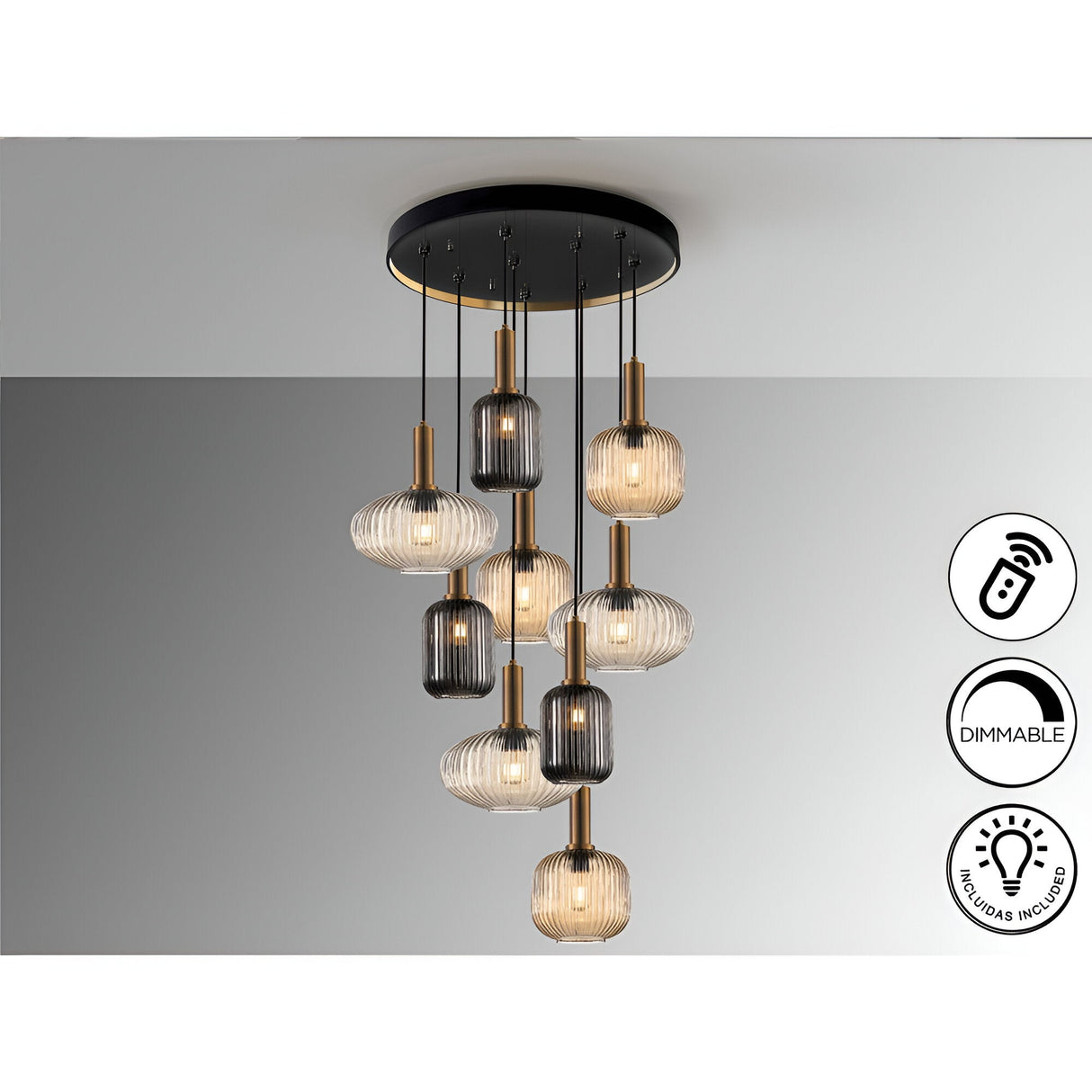 Norma 9 Light Glass Cluster Pendant Light - Multicoloured (With Remote Control)