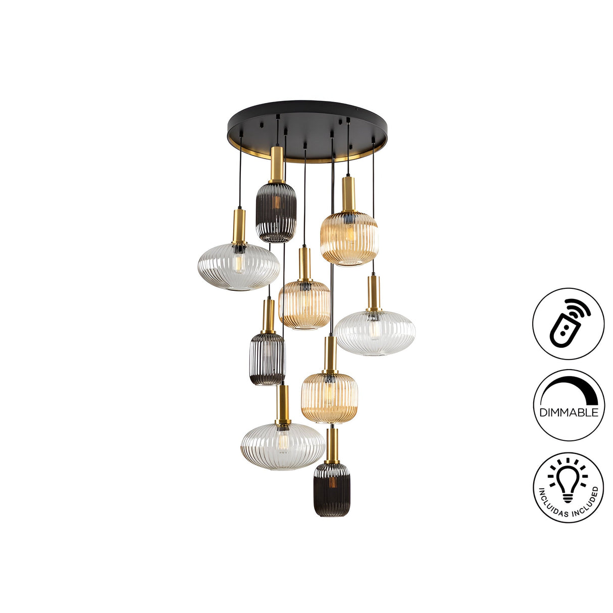 Norma 9 Light Glass Cluster Pendant Light - Multicoloured (With Remote Control)