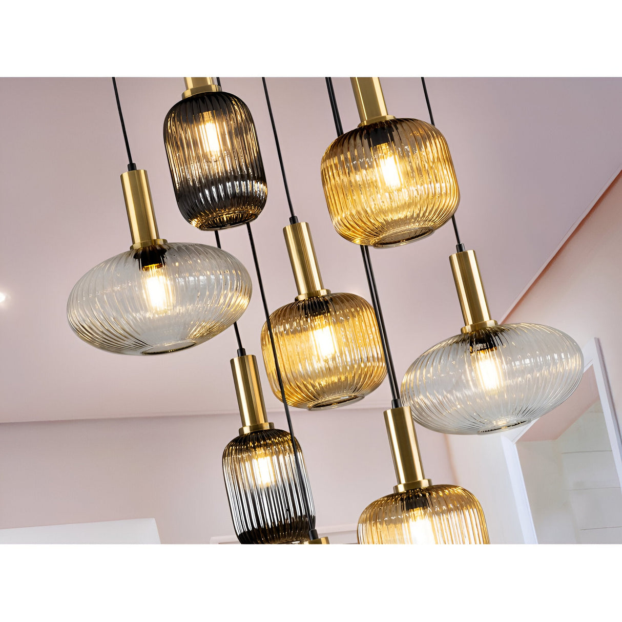 Norma 9 Light Large Glass Cluster Pendant Light - Multicoloured