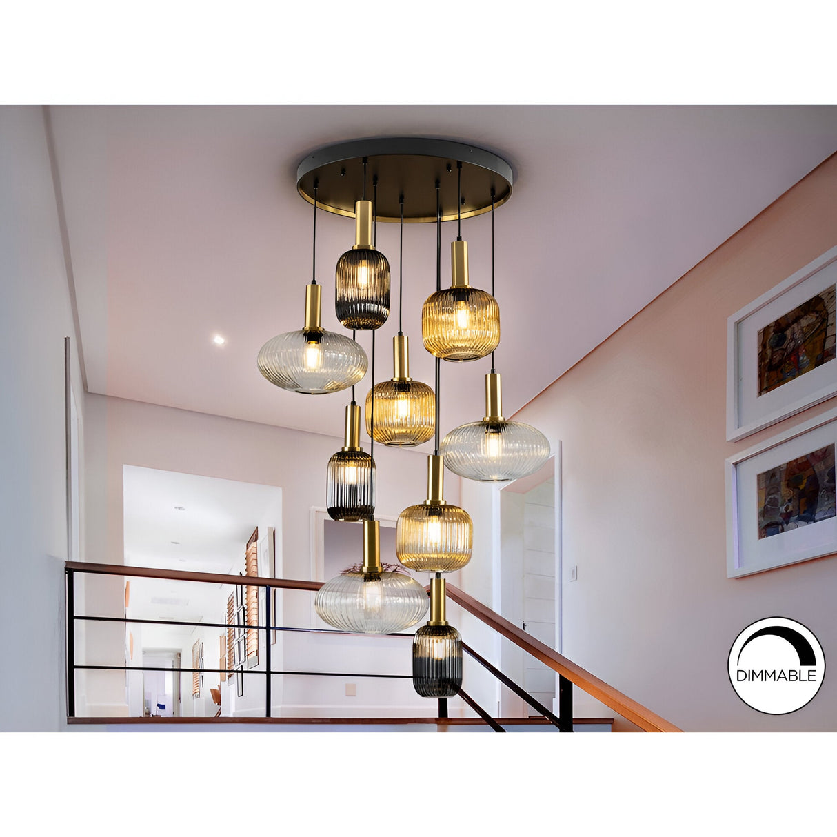 Norma 9 Light Large Glass Cluster Pendant Light - Multicoloured