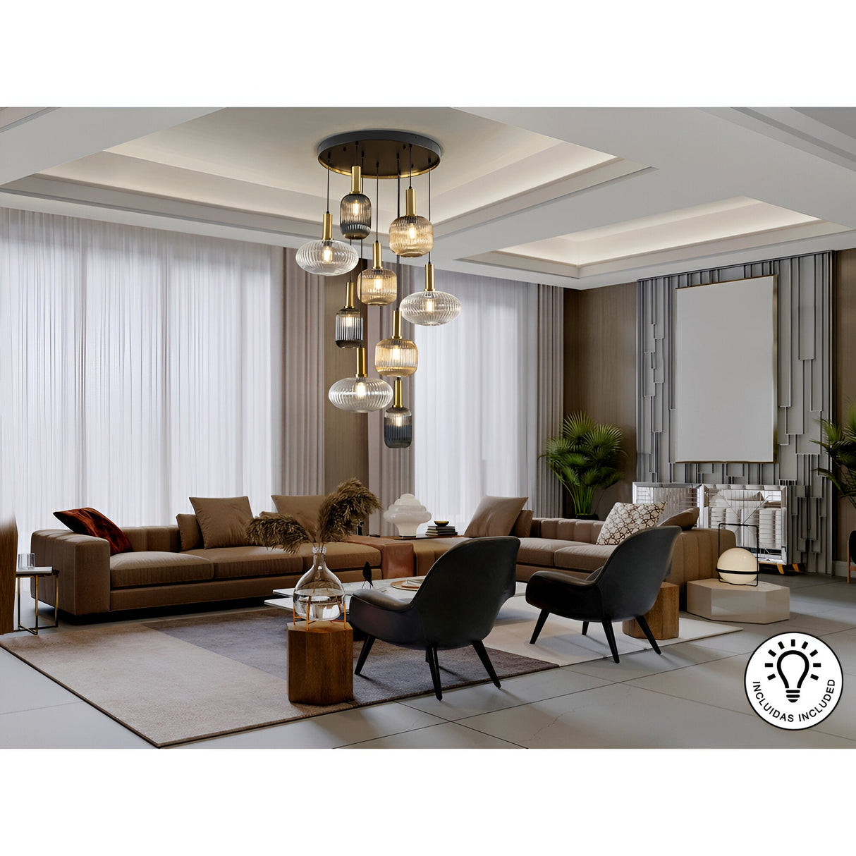 Norma 9 Light Small Glass Cluster Pendant Light - Multicoloured (With Remote Control)