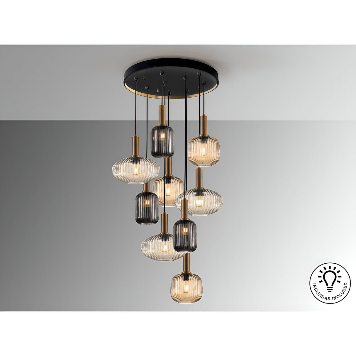 Norma 9 Light Small Glass Cluster Pendant Light - Multicoloured (With Remote Control)