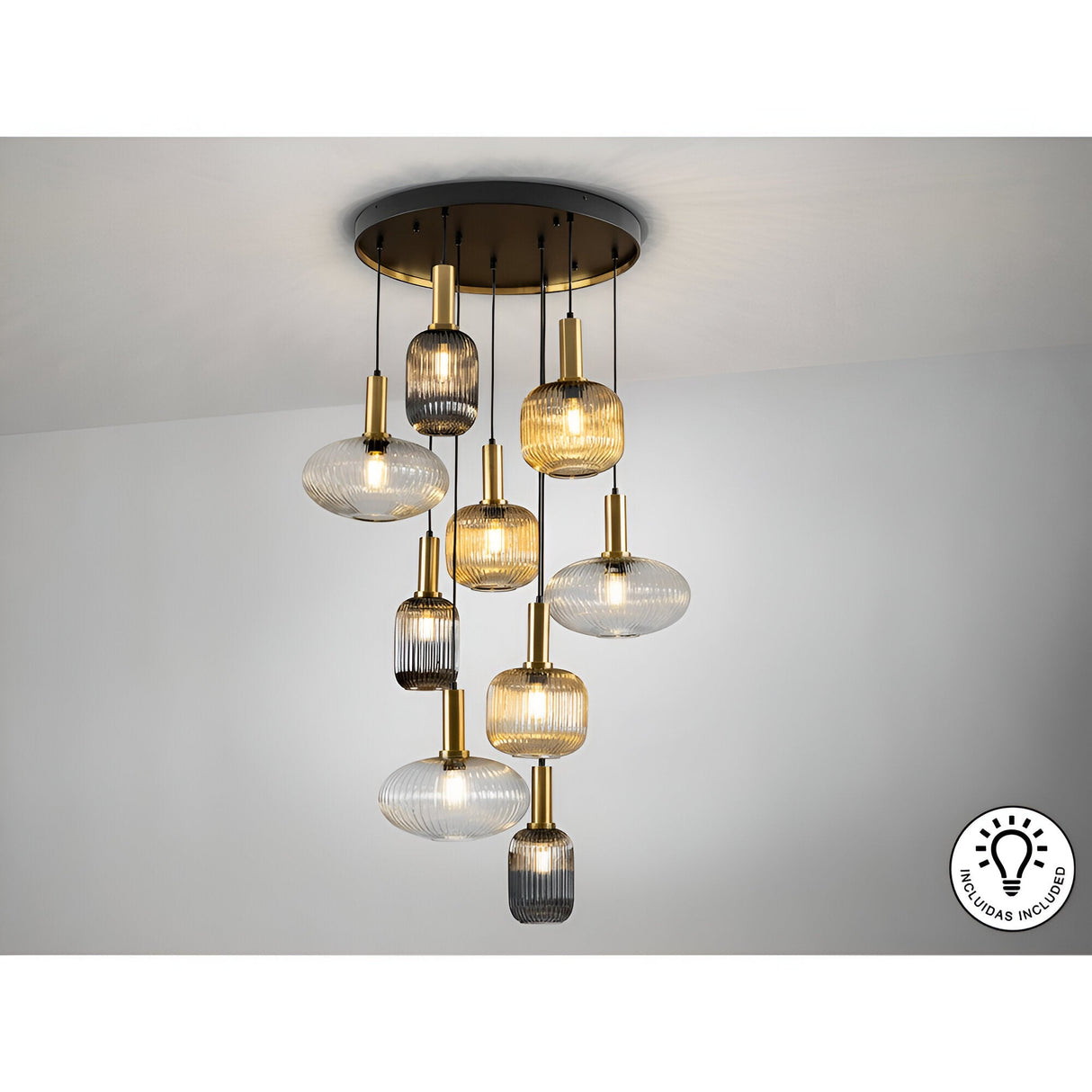 Norma 9 Light Small Glass Cluster Pendant Light - Multicoloured (With Remote Control)