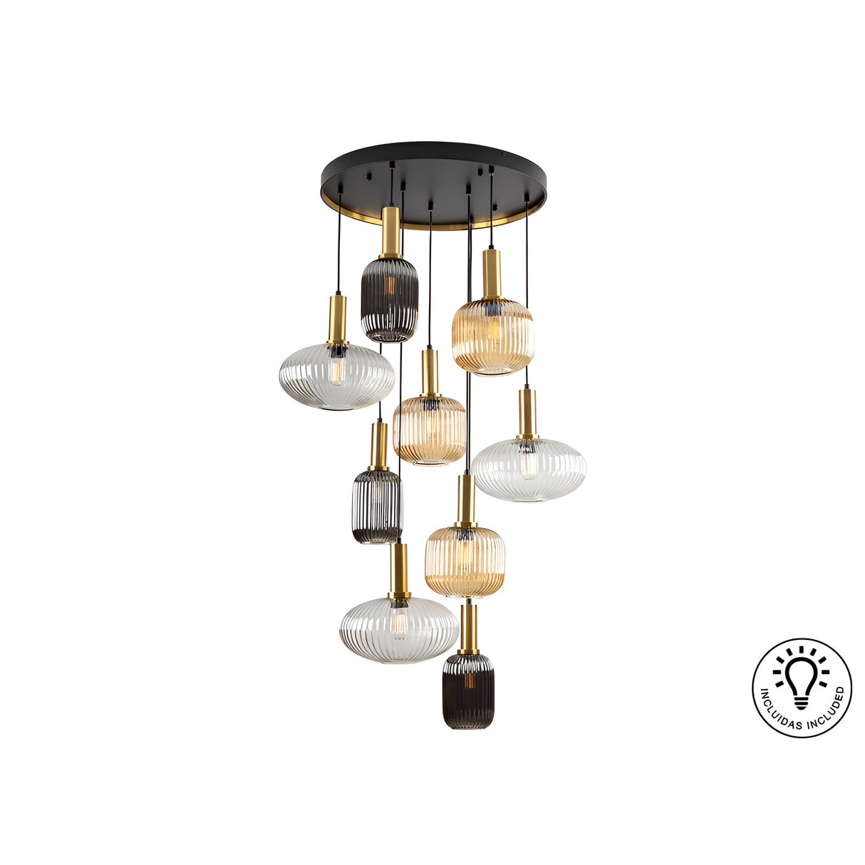 Norma 9 Light Small Glass Cluster Pendant Light - Multicoloured (With Remote Control)