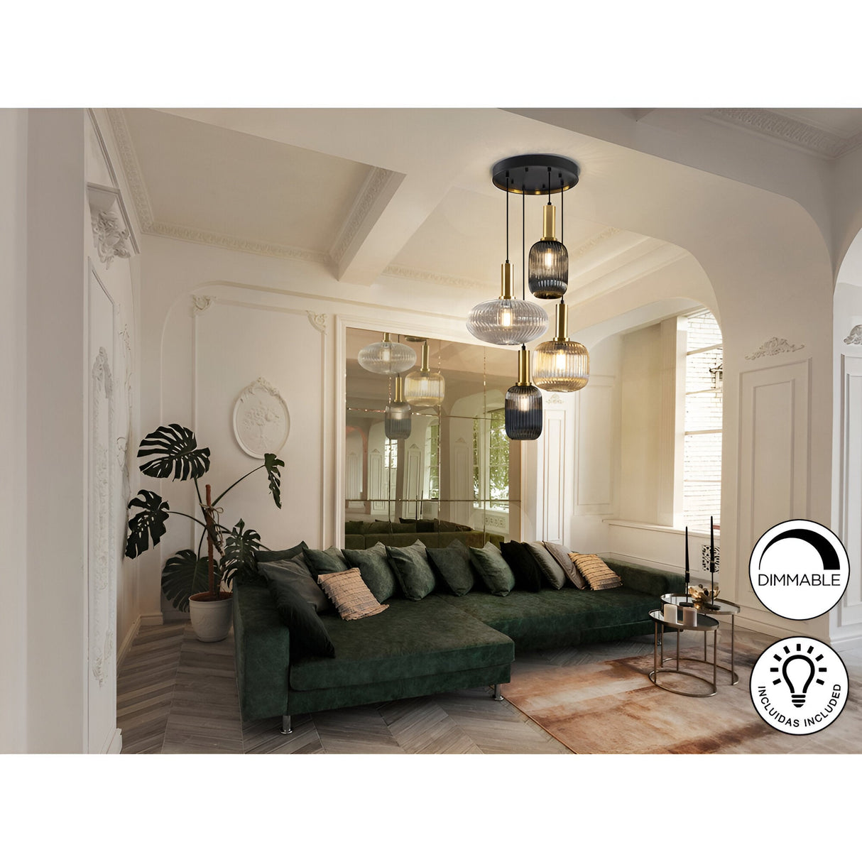 Norma 4 Light Glass Cluster Pendant Light - Multicoloured