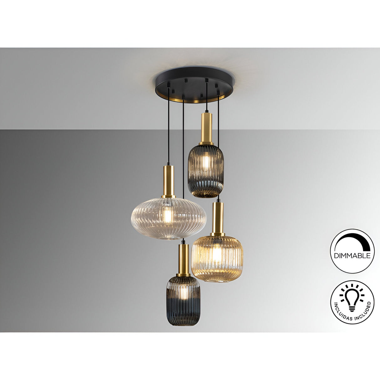 Norma 4 Light Glass Cluster Pendant Light - Multicoloured