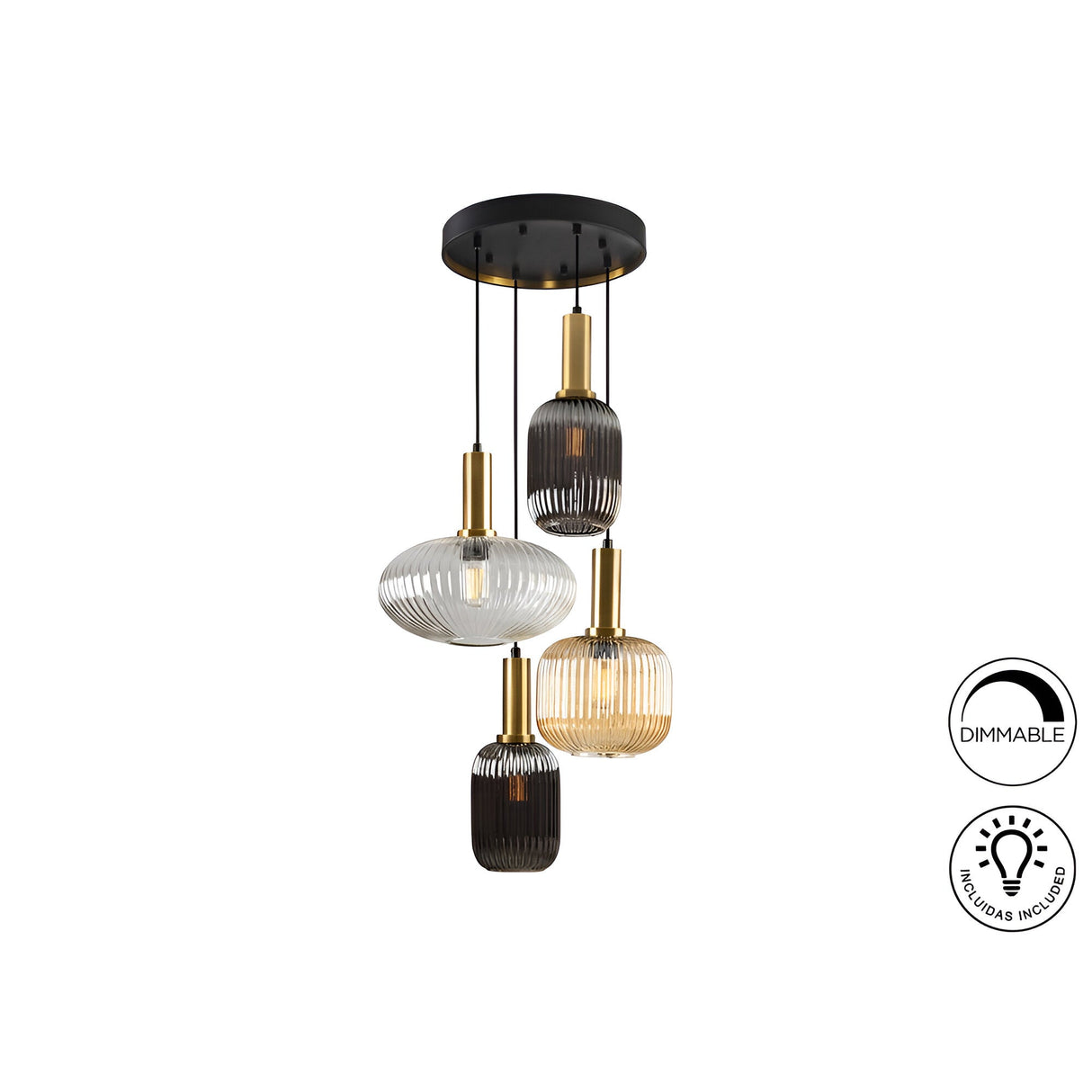 Norma 4 Light Glass Cluster Pendant Light - Multicoloured